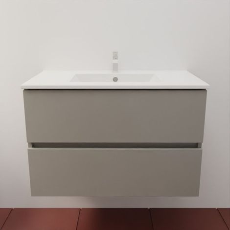 Meuble salle de bain suspendu 80 cm ROSALY INOX- Gris- Plan vasque en Céramique