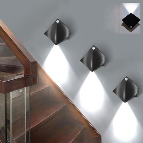 Lot de 3 lampes murales sans fil, lampe à détecteur de mouvement 24 heures, lampe murale LED à adsorption magnétique, veilleuse rechargeable (1/5)