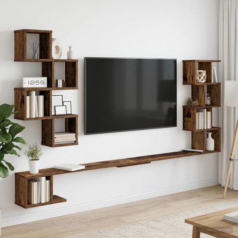 vidaXL Wall-Mounted TV Shelf Old Wood 180 x 15 x 94 cm Engineered Wood (1/5)
