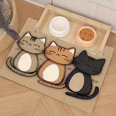 Tapis d'alimentation pour animaux à motif chat, napperon antidérapant en terre de diatomées, 30 x 40 cm
