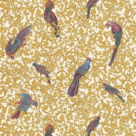 Carta da parati di lusso Profhome 370532 Carta da parati TNT strutturata in stile barocco lucida oro viola bianco-crema 7,035 m2