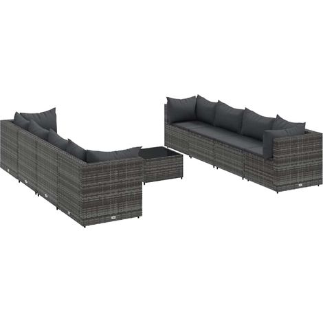 Maison Exclusive - Set Divani da Giardino 9 pz con Cuscini in Polyrattan Grigio (1/5)