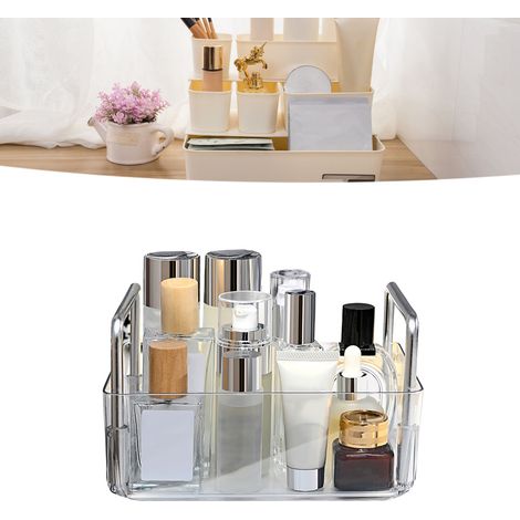 Boîte de rangement ouverte, organisateur de bac PET grande capacité, facile d'accès, avec poignée de transport, panier de rangement transparent pour cosmétiques et bijoux (1/5)