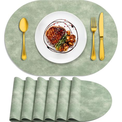 Lot de 6 sets de table ovales résistants à la chaleur, lavables, 30,5 x 43,2 cm, imperméables et faciles à nettoyer pour cuisine, salle à manger, vert'Vert 6Pcs, 12" x 17"'Vert'6Pcs, 12" x 17" (1/5)