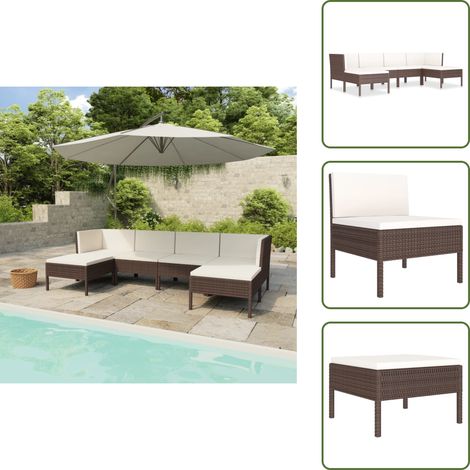 6-tlg. Garten-Lounge-Set mit Auflagen Poly Rattan Braun - Gartenmöbel - Loungesessel - Rattan Gartenmöbel - Outdoor Möbel - Poolparty Deko (1/5)