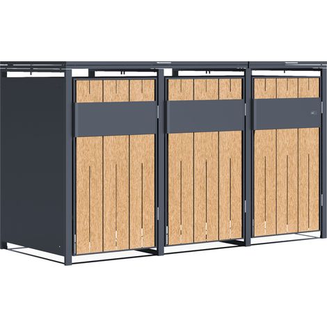 Axi Luke Cache Poubelle En Métal, Anthracite/Effet Bois - Abri Poubelle Pour 3 Conteneurs - Max. 240L - Abri Poubelle Extérieur Avec Excellente Ventilation (1/5)