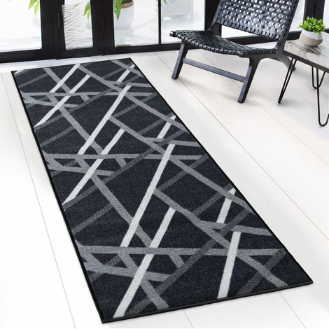 Teppich-Läufer nach Maß Printed Anthrazit mit Streifen 67 x 200 cm
