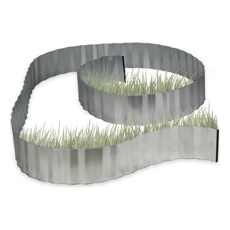 Relaxdays Rasenkante verzinkt, Beetumrandung Metall, Beeteinfassung als Wurzelsperre, 5 m x 16 cm, flexibel, silber, grau (1/5)