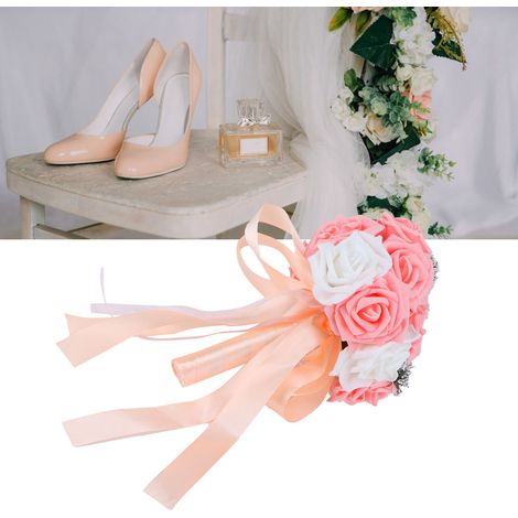 PE-Brautstrauß, künstliche Blumen für Hochzeiten, Büros oder Innendekoration, orange und rosa. (1/5)