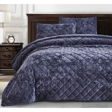 Parure de lit 3 pièces en Velours Vieilli et Pelucheux pour Grand lit, Couette légère en Microfibre brossée avec matelassage à Point de Diamant pour Toutes Les Saisons, Violet (1/5)