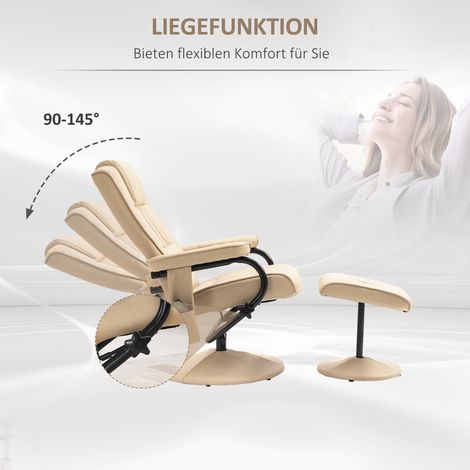 Fauteuil relax 360° rotatif avec repose-pieds, fauteuil TV massant inclinable, pochette latérale, similicuir beige pour salon (1/5)