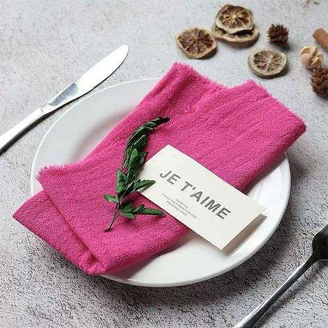 Set de table rustique en lin à bords effilochés, réutilisable et lavable, avec franges, idéal pour les fêtes, les mariages et les restaurants. (1/5)