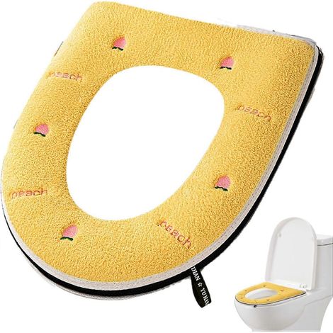 Tapis de siège de toilette épais, universel et imperméable avec fermeture éclair, housse de coussin de siège de toilette (jaune) (1/5)