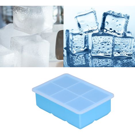 Bac à glaçons silicone 6 cases grand format avec couvercle pour cubes de glace, gâteaux et chocolat - Bleu ciel