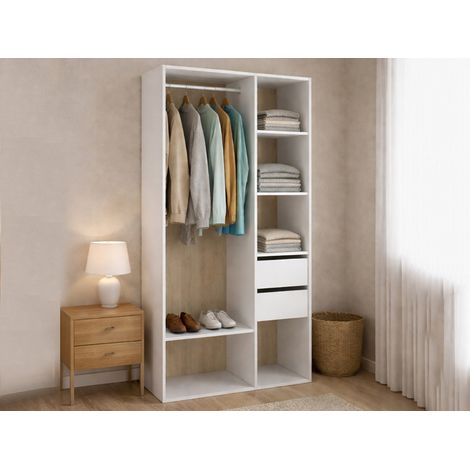 Dmora - Gran Armario Borla, Muebles de dormitorio, Vestidor, Armario de ropa, 98x45 h205 cm, Blanco y Roble (1/4)