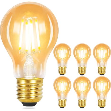 Los mit 6 LED Glühbirne E27 Lampe -GBLY  Vintage Warmweiß Filament Leuchtmittel Retro Edison Glühlampe Birne A60 Energiesparlampe Glas 4W für Haus Esszimmer Industrial Küche Flur Bar