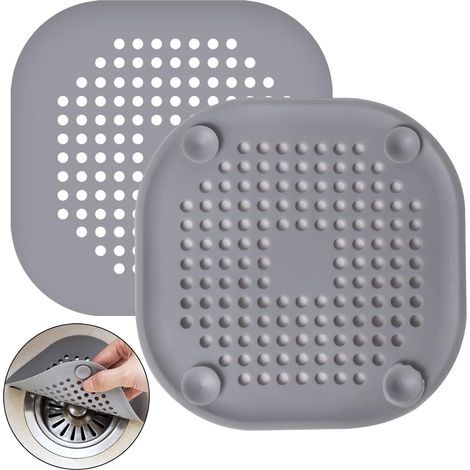Lot de 2 protecteurs de drain en silicone, filtre d'évier avec ventouse, filtre de couvercle de drain de baignoire, filtre gris, filtre à cheveux anti-obstruction pour évier de cuisine (1/5)