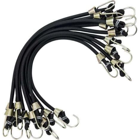 10 Stück Gummiseile mit Haken, Mini-Gummibänder, robuste Universal-Gummiseile mit 2 robusten Haken, Gurte für Zelte, Camping, Motorräder, Anhänger, Gepäck, Autos und Fahrräder, Schwarz (1/4)