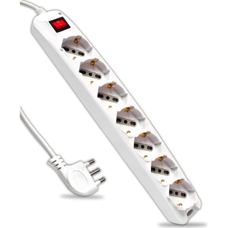 Bloc multiprise électrique avec Interrupteur et câble de 1,5 m – 7 Prises 10/16 A Bipasso + Shuko – Prise 16 A – Prise électrique pour Maison, Bureau, Magasin – Couleur Blanche (1/5)