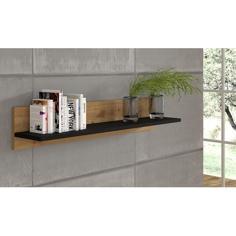 Étagère suspendue NUKA G 100x20x19 cm Chêne Artisan/Noir Mat Étagère à livres Panneau mural (1/5)