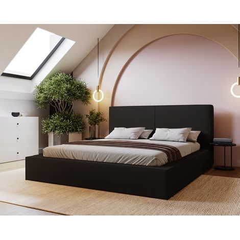 Morin Lit 160x200 - Lit avec rangement, sommier à lattes, Lit coffre 160x200 - tissu velours Noir (Amor Velvet 4322) (1/4)