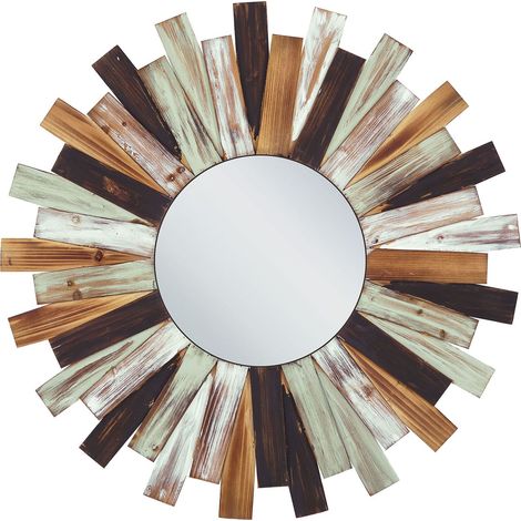 Miroir Mural avec Cadre Décoratif ø 75 cm en Bois de Sapin Multicolore Tampico