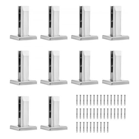 Glasklemme, 10 Stück quadratische Glasgeländerhalterung für 0,31"-0,47" gehärtetes Glas, Glasmontageklemme aus Edelstahl 304, 0,12" dicke Glasregalhalterung für Balkon, Garten, Treppe, Silber (1/5)
