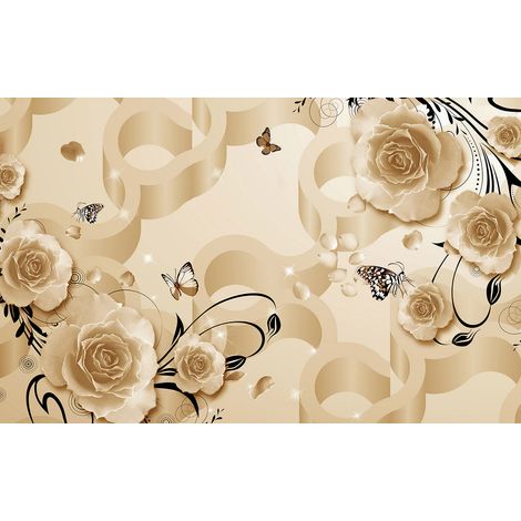 Papier peint panoramique - Fleurs Papillons 3D - 130 cm x 81 cm (1/2)