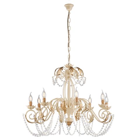 Lampadario Shabby Damasco 8 Luci Ferro Battuto Avorio E Oro Con Cristalli (1/3)