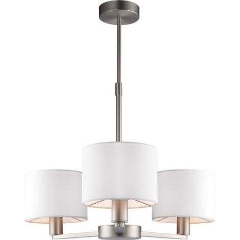 Endon - Lampada a sospensione a 3 bracci multibraccio nichel opaco, effetto seta bianco vintage, attacco E14 (1/5)