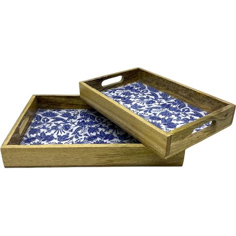 Vassoi decorativi per fiori in legno - Set di 2 eleganti vassoi per cucina e casa