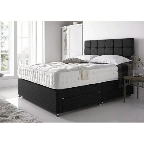 5FT black Linen Divan Bed Set With Coolblue memory foam spring mattress 10 inch Headboard 20 inch and 2 Drawers.