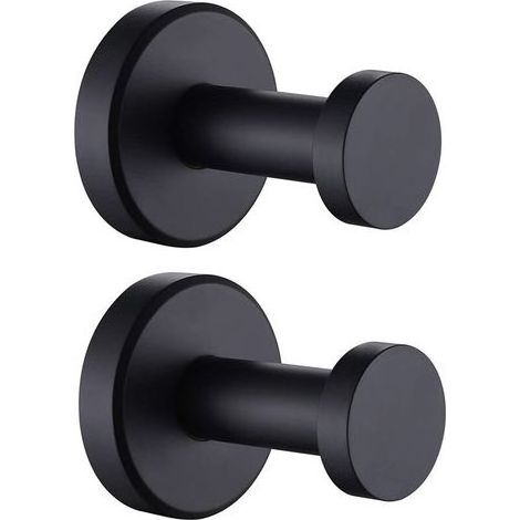 Handtuchhaken für Bad und Küche, 2er-Set, mattschwarz, runder Edelstahlhaken, moderner dekorativer Wandhalter für Toilette und Küche – Mattschwarz (1/5)