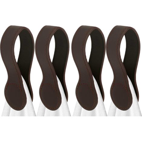 Lot de 4 porte-serviettes magnétiques en cuir - Clips magnétiques sans perçage pour radiateur de salle de bain et cuisine - Clips noirs pour poussette - Pour voile d'ombrage et serviettes (1/5)