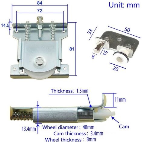 Kit 2 Rotelle per Ante scorrevoli Armadi, Accessori Sostituzione, Puleggia Forniture (1/3)