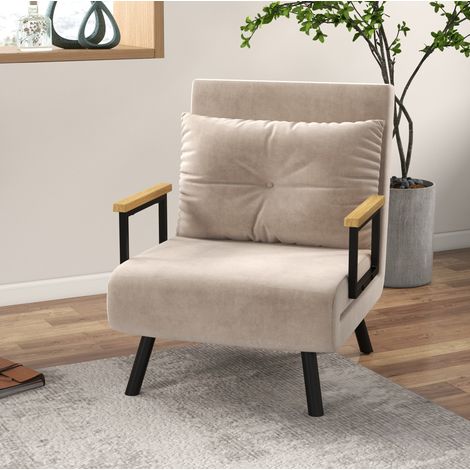 Sillón convertible con función cama, respaldo reclinable en 5 posiciones, beige DESVIAE (1/5)