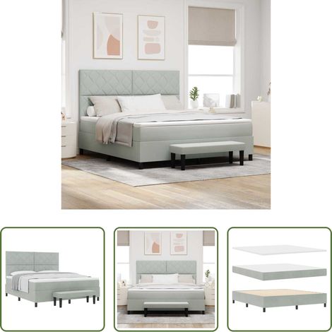 Samt -  Boxspringbett mit Matratze Hellgrau 180 x 200 cm Samt (1/5)