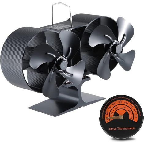 Ventilateur de poêle à bois à 8 pales, alimenté par la chaleur, double moteur, avec thermomètre intégré pour poêle à bois/cheminée, fonctionnement silencieux, distribution efficace de la chaleur (1/5)