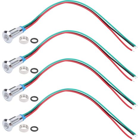 LED rondes étanches pré-câblées 8mm bicolore anode commune 12V 36V pour voyants tableau de bord véhicule et éclairage intérieur rouge et vert (1/5)