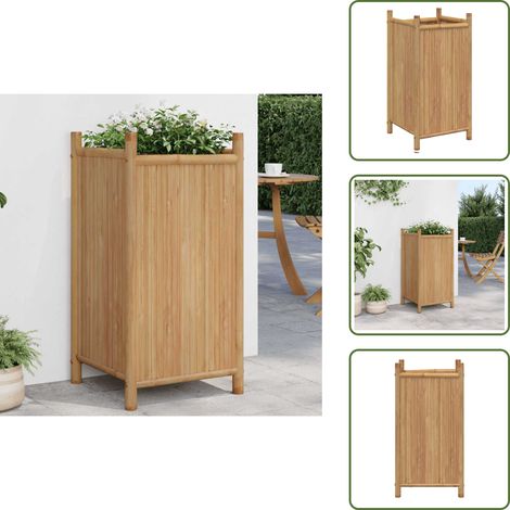 The Living Store Jardinière 40x40x80 cm bambou - Jardinier - Pot De Fleurs - Bac À Fleurs - Bambous - Déco Extérieur (1/5)