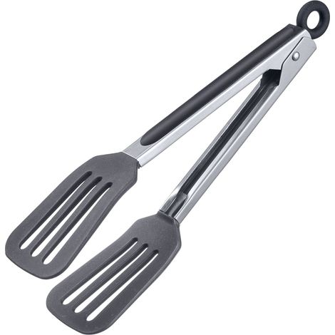 Pince de service avec grandes lames en silicone et poignées caoutchoutées longueur 26 virgule 5 cm en acier inoxydable plastique silicone 200 C (1/4)