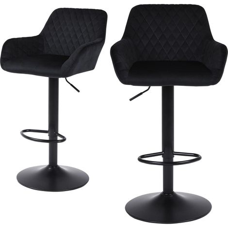 Barhocker 2er Set Samt höhenverstellbar drehbar mit Rückenlehne Schwarz (1/5)