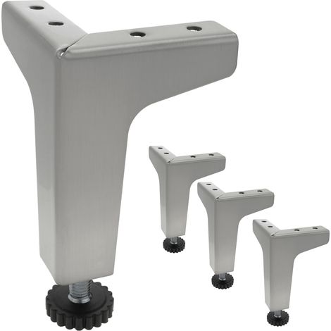 PrimeMatik - Pieds de table coin pour meubles et bureau en acier inoxidable 107-130 mm 4-pack (1/5)