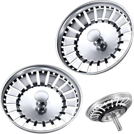 2er-Pack 84 mm Edelstahl-Spülbeckenstopfen – Ersatz-Spülbeckenstopfen – Abflussstopfen für Lebensmittel-/Haarfallen – passend für 84–85 mm Küchenspülenlöcher