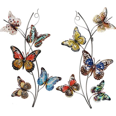 Wanddekoration Schmetterlinge Gartendeko Wand Metall Schmetterlinge Deko Außen, bunt, BxHxT 38x72x3 cm, 2er Set