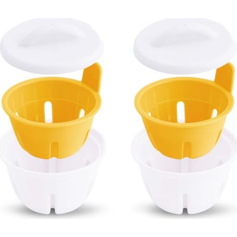 Pocheuses à œufs Micro-ondes, Moule à œufs Sans-BPA, Chaudière à œufs, Cuiseur à Vapeur Micro-ondes à œufs, Double Tasse en Polypropylène avec Fermeture (jaune et blanche) (1/5)