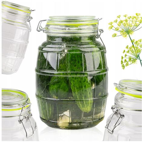Tarro de cristal (barril) de 1,7 l con cierre metálico y sello verde.