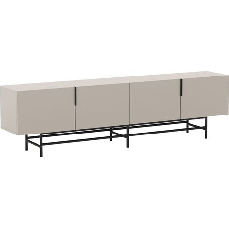 Meuble TV 4 portes en mélaminé beige et piètement en métal laqué noir - ALDINE (1/5)