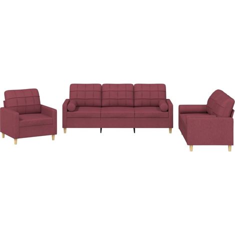 Maison Exclusive - Set di Divani 3 pz con Cuscini Rosso Vino in Tessuto