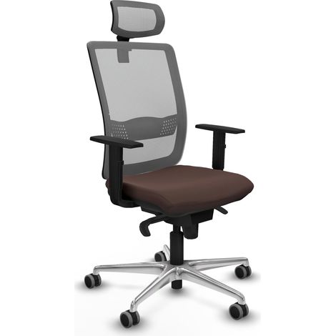 Chaise de bureau piqueras y crespo Haches cuir brun foncé maille grise (1/2)